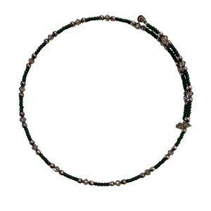 Vintage 90s Beaded Adjustable Choker Necklace Green Silver